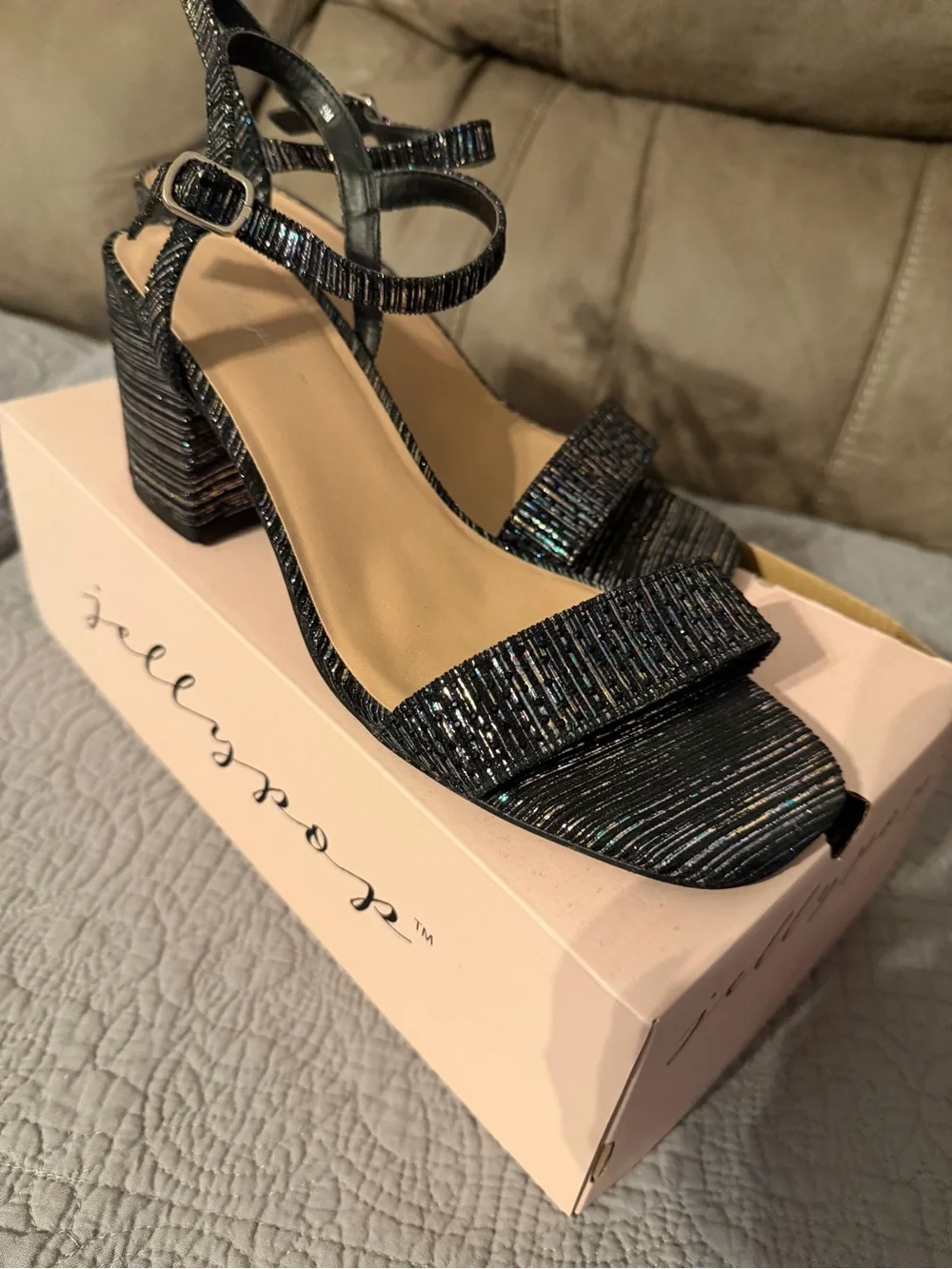 Jellypop Black Iridescent Strappy Block Heels